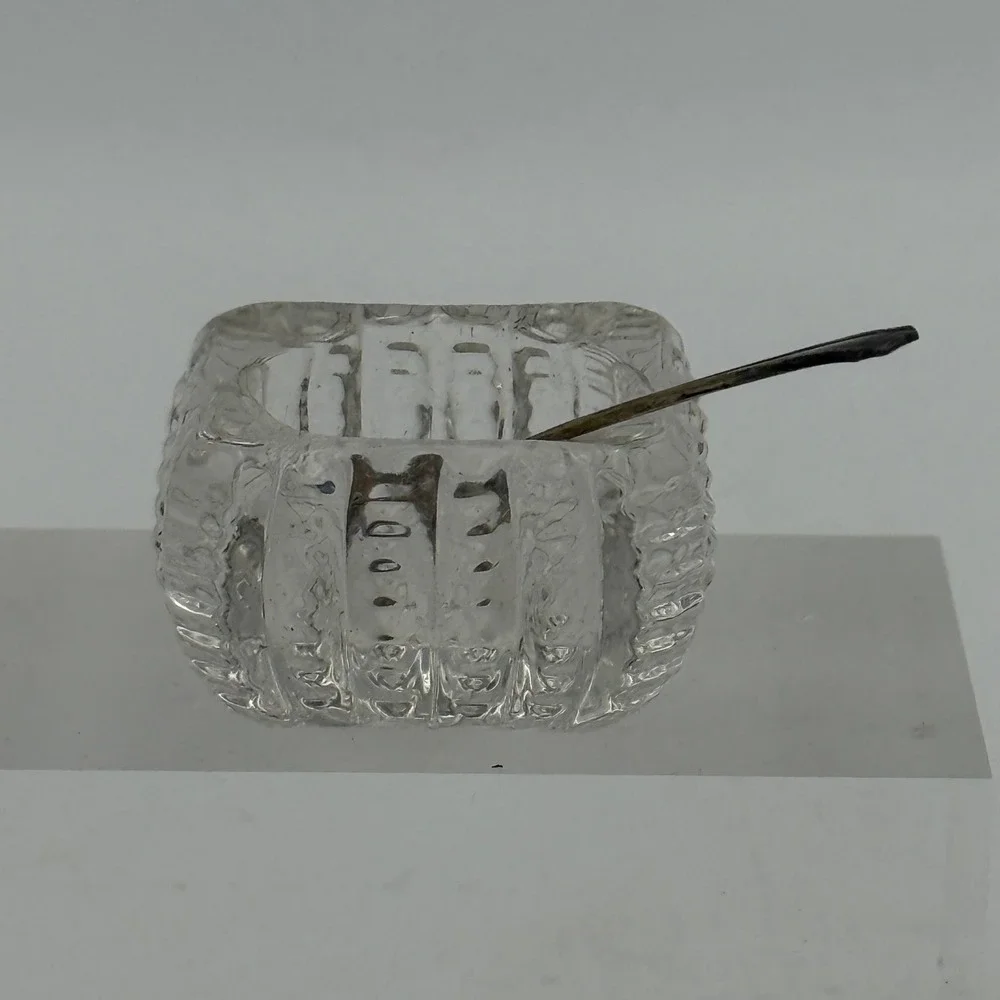 Westmorland Sterling Silver Salt Spoon and Glass Cellar Set with Original Box